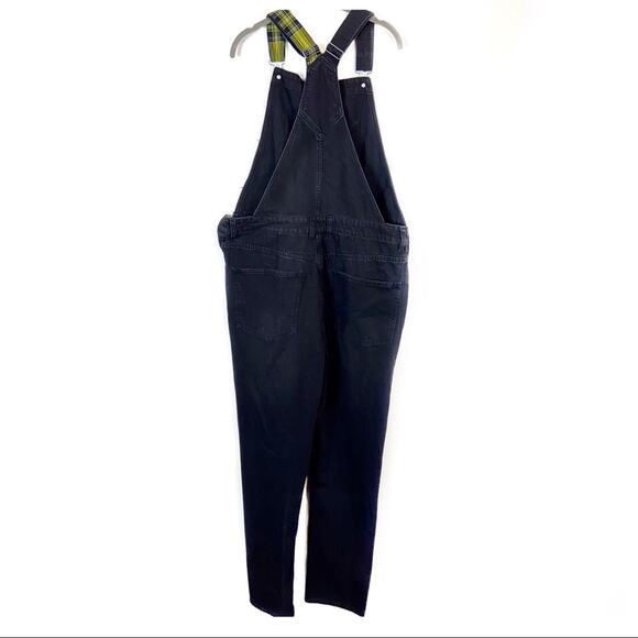 Elwood Bib Overalls Black Denim With 1 Plaid Yellow Strap Size 38 - Picture 2 of 12